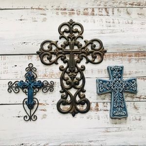 Decorative Crosses • Set of 3• Metal & Ceramic